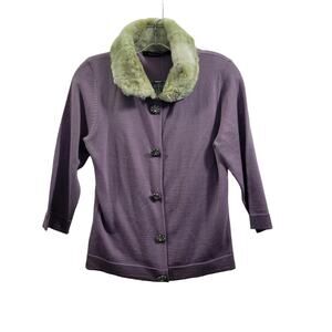 Michelle Nicole Purple Cardigan With Rhinestone Buttons & Faux Fur Collar Size M